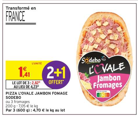 Pizza L'ovale Jambon Fromage Sodebo