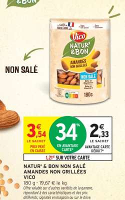 NATUR' & BON NON SALÉ AMANDES NON GRILLÉES