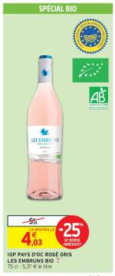 IGP PAYS D'OC ROSÉ GRIS LES EMBRUNS BIO