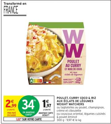 POULET, CURRY COCO & RIZ AUX ÉCLATS DE LÉGUMES WEIGHT WATCHERS