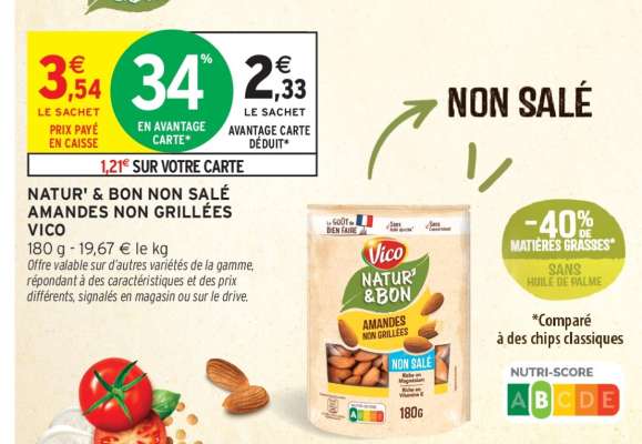 NATUR' & BON NON SALÉ AMANDES NON GRILLÉES VICO
