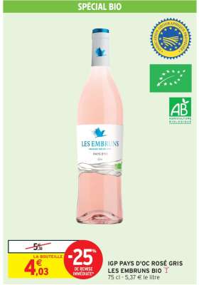 IGP PAYS D'OC ROSÉ GRIS LES EMBRUNS BIO