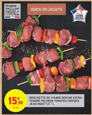 Brochette de Viande Bovine Extra Tendre Poivron Tomates Cerises Jean Rozé