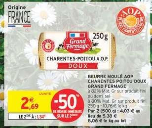 Beurre Moulé AOP Charentes Poitou Doux Grand Fermage