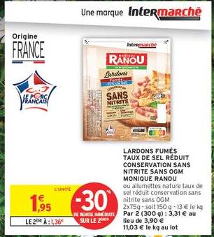 LARDONS FUMÉS TAUX DE SEL RÉDUIT CONSERVATION SANS NITRITE SANS OGM MONIQUE RANOU