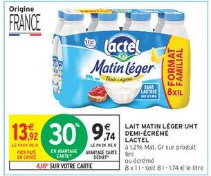 Lait Matin Léger UHT Demi-Écrémé Lactel