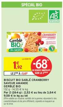 Biscuit Bio Sablé Cranberry Saveur Amande