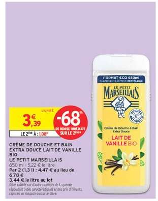 CRÈME DE DOUCHE ET BAIN EXTRA DOUCE LAIT DE VANILLE BIO
