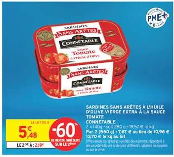 Sardines sans arêtes à l'huile d'olive vierge extra à la sauce tomate Connétable