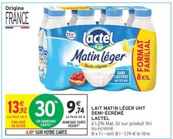 Lait Matin Léger UHT Demi-Écrémé Lactel