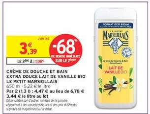 CRÈME DE DOUCHE ET BAIN EXTRA DOUCE LAIT DE VANILLE BIO LE PETIT MARSEILLAIS