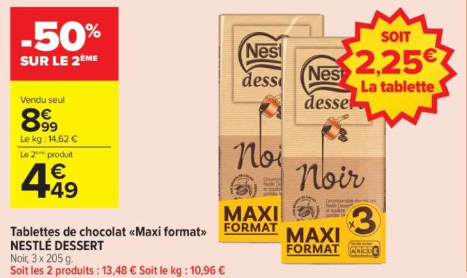Tablettes de chocolat «Maxi format» NESTLÉ DESSERT