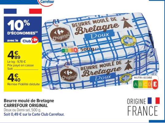 Beurre Moulé de Bretagne Carrefour Original
