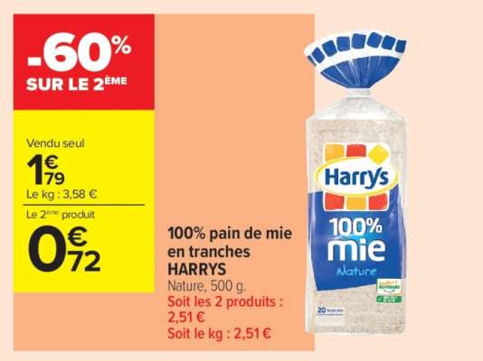 100% pain de mie en tranches HARRYS