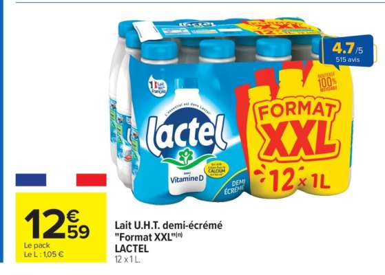 Lait U.H.T. demi-écrémé "Format XXL"