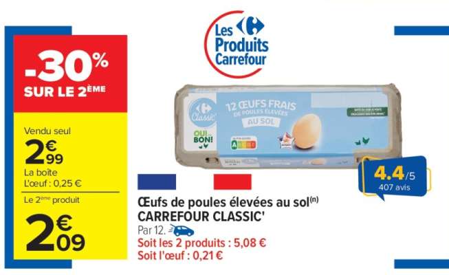 Oeufs de poules élevées au sol Carrefour Classic