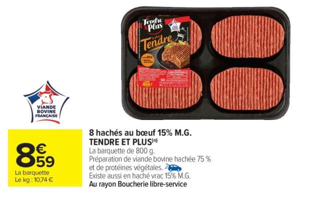 8 hachés au bœuf 15% M.G. TENDRE ET PLUS