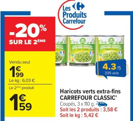 Haricots verts extra-fins CARREFOUR CLASSIC'