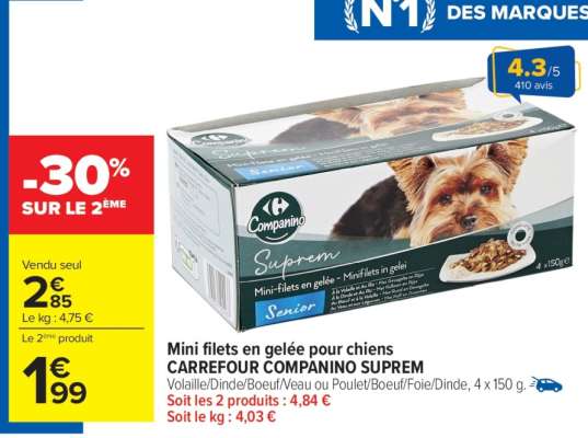 Mini filets en gelée pour chiens CARREFOUR COMPANINO SUPREM