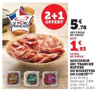 Saucisson sec tranché nature ou noisettes ou comté