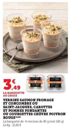 Verrine Saumon Fromage et Concombre ou Saint-Jacques, Carottes et Pommes Fondantes ou Courgettes Chèvre Poivron Rouge