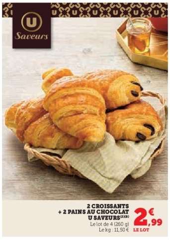 2 Croissants + 2 Pains au Chocolat U Saveurs