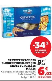 CREVETTES ROUGES D'ARGENTINE SAUVAGES CRUES SURGELÉES “MARES”
