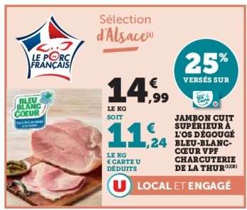 JAMBON CUIT SUPERIEUR A L'OS DEGOUGE BLEU-BLANC-COEUR VPF CHARCUTERIE DE LA THUR