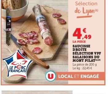 SAUCISSE DROITE SÉLECTION VPF SALAISONS DU MONT PILAT