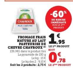 FROMAGE FRAIS NATURE AU LAIT PASTEURISÉ DE CHÈVRE CHAVROUX