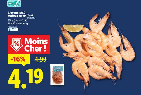 Crevettes ASC entières cuites