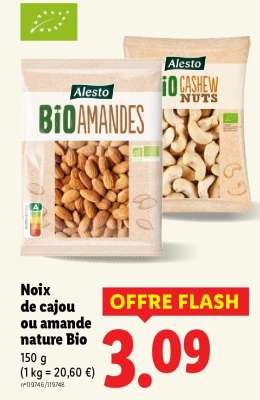 Noix de cajou ou amande nature Bio