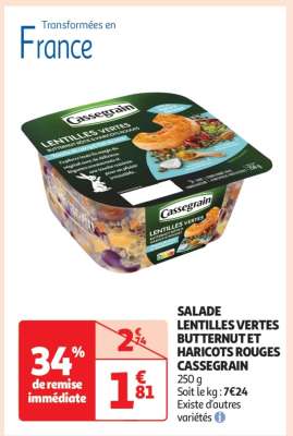 SALADE LENTILLES VERTES BUTTERNUT ET HARICOTS ROUGES CASSEGRAIN