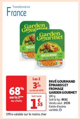 PAVÉ GOURMAND ÉPINARDS ET FROMAGE GARDEN GOURMET