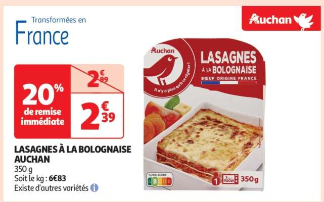 Lasagnes À La Bolognaise Auchan