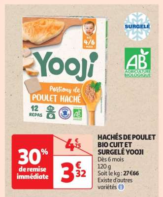 HACHÉS DE POULET BIO CUIT ET SURGELÉ YOOJI
