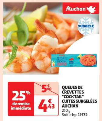 Queues De Crevettes "Cocktail" Cuites Surgelées Auchan
