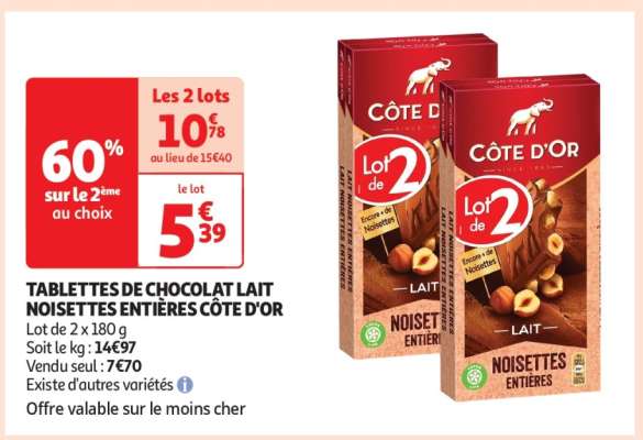 Tablettes De Chocolat Lait Noisettes Entières Côte D'or