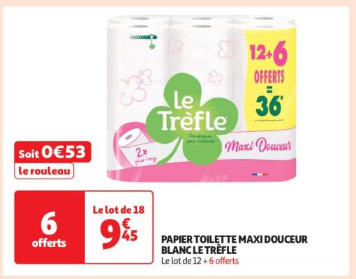 Papier Toilette Maxi Douceur Blanc Le Trefle