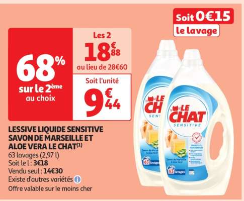 Lessive Liquide Sensitive Savon De Marseille Et Aloe Vera Le Chat
