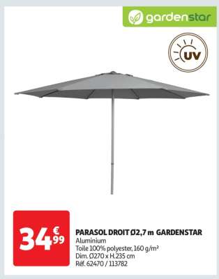 PARASOL DROIT Ø2,7 m GARDENSTAR
