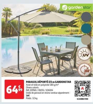 PARASOL DÉPORTÉ Ø3 m GARDENSTAR