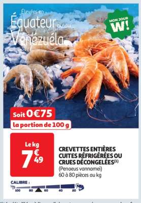 Crevettes Entières Cuites Réfrigérées Ou Crues Décongelées