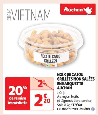 Noix De Cajou Grillées Non Salées En Barquette Auchan