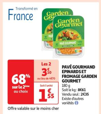 PAVÉ GOURMAND ÉPINARDS ET FROMAGE GARDEN GOURMET
