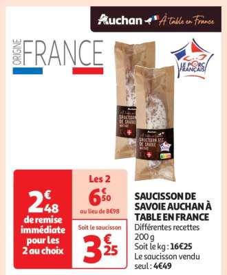 Saucisson De Savoie Auchan À Table En France