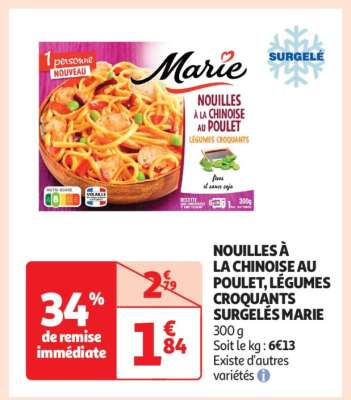 Nouilles à la Chinoise au Poulet, Légumes Croquants Surgelés Marie