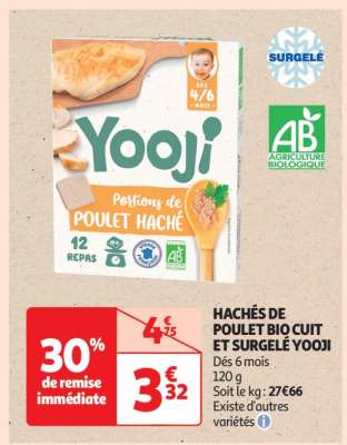 HACHÉS DE POULET BIO CUIT ET SURGELÉ YOOJI