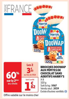 BRIOCHES DOOWAP AUX PÉPITES DE CHOCOLAT SANS ADDITIFS HARRY'S
