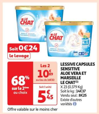 LESSIVE CAPSULES SENSITIVE ALOE VERA ET MARSEILLE LE CHAT